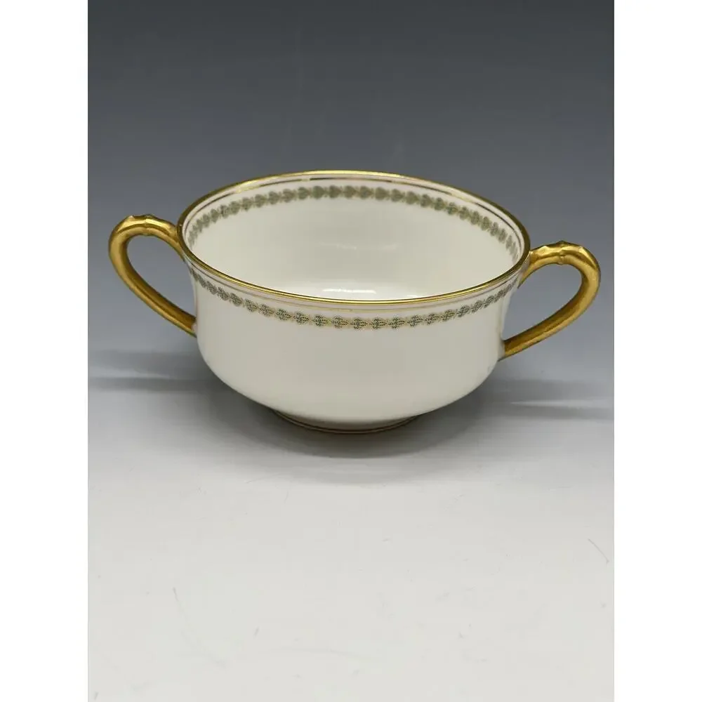 Haviland Limoges Flat Teacup 8oz France‎ Gold Cream Double Handle Antique